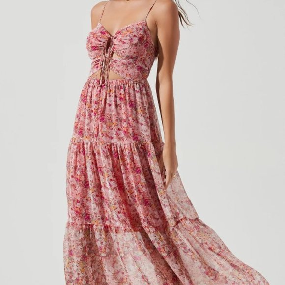 Astr Dresses & Skirts - ASTR THE LABEL BRANDY FLORAL CINCHED FRONT CUTOUT MAXI DRESS M